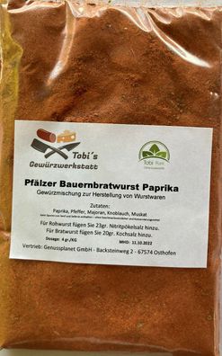 Pfälzer Bauernbratwurst Paprika Gewürzmischung 100gr - Wurstherstellung