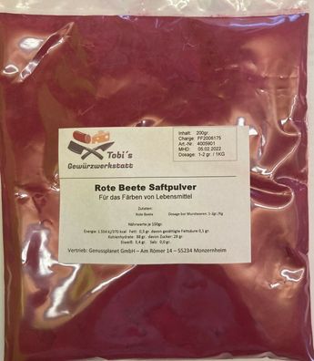 Rote Beete Saftpulver 200gr. natürliche Lebensmittelfarbe rot Pulver Farbe