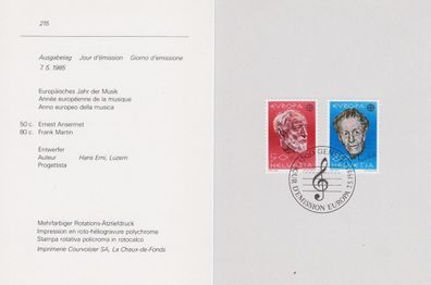 Schweiz Switzerland [1985] MiNr 1294-95 ( FDC ) [01] PTT Faltblatt 215