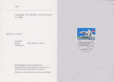 Schweiz Switzerland [1988] MiNr 1369 ( FDC ) [01] Flugzeuge PTT Faltblatt 238