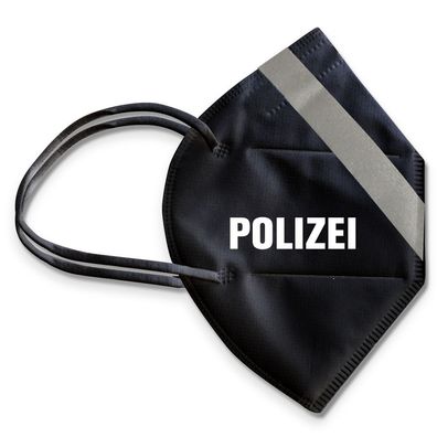 1 FFP2 Maske in Schwarz mit fluoreszierenden Streifen und Print - Polizei - 15384