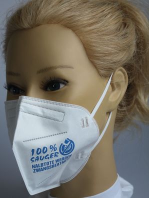 1x FFP2 Maske Dt. Herstellung in Weiß mit Design - 100% Sauger... werden Zwangsbeatme