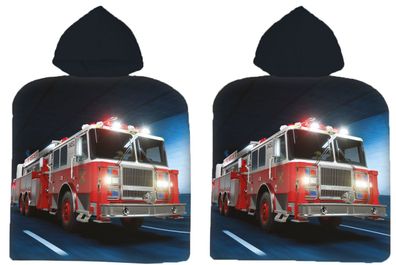 Feuerwehr Fahrzeug Einsatz Blaulicht Sirene Kinder Badeponcho mit Kapuze, 50 x 1