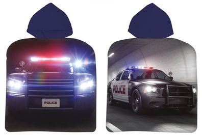 Polizei Fahrzeug Streifenwagen Einsatz Blaulicht Police Kinder Badeponcho mit Ka