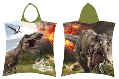 Jurassic World Badeponcho mit Kapuze, Dinosaurier T-Rex und Flugsaurier, feurige