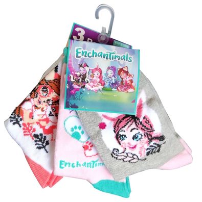 Enchantimals 3er Pack Socken Strümpfe Motiv mit Tieren für Kinder, Mädchen (grau