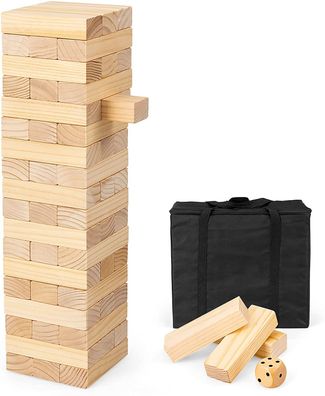 Riesen Wackelturm, 54 Blöcke Holz, Verflixter Turm-Spiel mit Würfel & Tragetasche