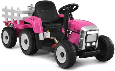 12V 3-Gang Traktor mit abnehmbarem Anhänger&2,4G Fernbedienung, Kinder Aufsitztraktor
