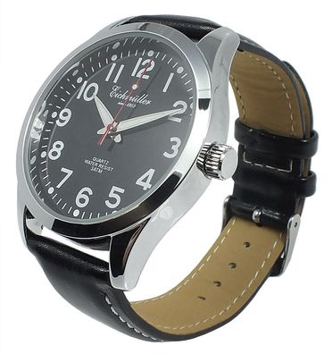 Eichmüller Herren Armbanduhr Quarzwerk 3ATM schwarz analog Lederband