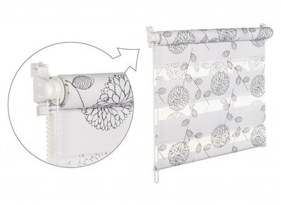 Doppelrollo mit Pailetten und Blumenmuster weiss/ schwarz 50x150cm