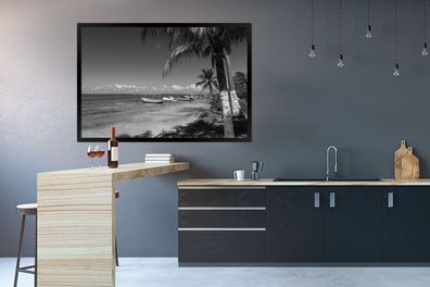 Poster - 120x80 cm - Isla Mujeres Strand in Mexiko - Schwarz und Weiß (Gr. 120x80 cm)
