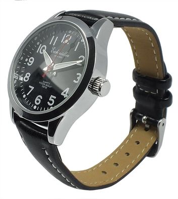 Eichmüller Damen Armbanduhr Ø 30mm Quarzwerk 3ATM schwarzes Lederband