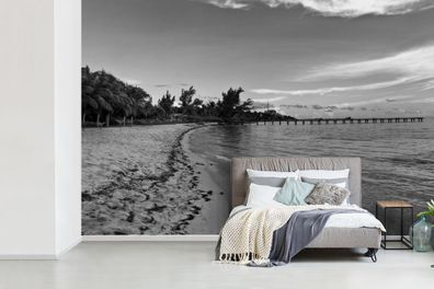 Fototapete - 390x260 cm - Strand von Isla Mujeres, Mexiko - Schwarz und Weiß