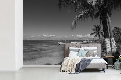 Fototapete - 360x240 cm - Isla Mujeres Strand in Mexiko - Schwarz und Weiß
