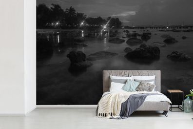 Fototapete - 420x280 cm - Strand Lichter auf Isla Mujeres am Morgen - Schwarz und Wei
