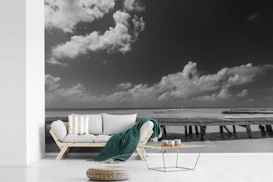 Fototapete - 600x400 cm - Seitenansicht Promenade Isla Mujeres - Schwarz und Weiß