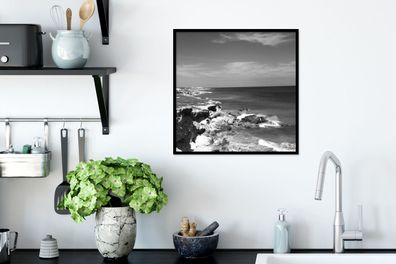 Poster - 40x40 cm - Meerblick von Isla Mujeres - Schwarz und Weiß (Gr. 40x40 cm)