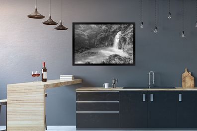 Poster - 90x60 cm - Rio Celeste Wasserfall am Tenoria Vulkan in Costa Rica in schwarz