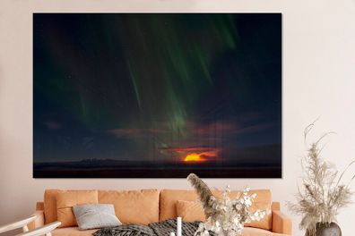 Glasbilder - 150x100 cm - Nordlichter - Sternenhimmel - Vulkan (Gr. 150x100 cm)