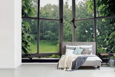 Fototapete - 450x300 cm - Zugewachsenes altes Fenster (Gr. 450x300 cm)