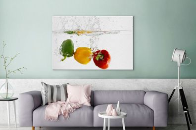 Leinwandbilder - 140x90 cm - Paprika - Wasser - Gemüse (Gr. 140x90 cm)