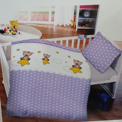 Baby Bettwäsche Bär und Sterne 100 x 135 cm 100% Baumwolle