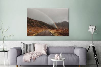 Leinwandbilder - 140x90 cm - Herbst - Regenbogen - Weg (Gr. 140x90 cm)