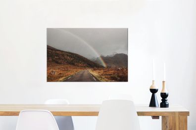 Leinwandbilder - 90x60 cm - Herbst - Regenbogen - Weg (Gr. 90x60 cm)