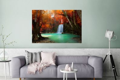 Glasbilder - 120x80 cm - Herbst - Wasserfall - Wald (Gr. 120x80 cm)