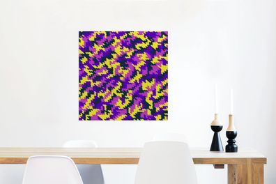 Glasbilder - 60x80 cm - Lila mit gelbem Camouflage-Muster (Gr. 60x80 cm)
