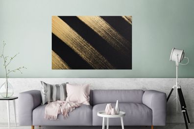 Glasbilder - 120x80 cm - Goldene Farbstreifen auf schwarzem Hintergrund