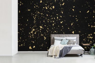Fototapete - 600x400 cm - Goldene Flocken auf schwarzem Hintergrund (Gr. 600x400 cm)