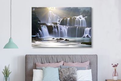 Leinwandbilder - 150x100 cm - Wasserfall - Felsen - Natur (Gr. 150x100 cm)