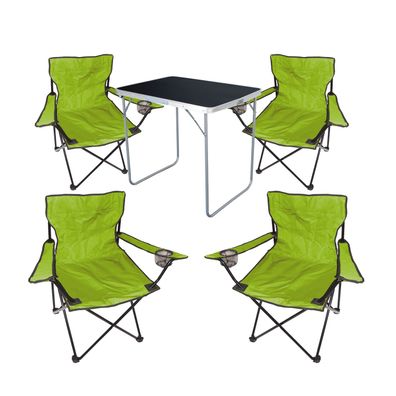 XL 5tlg Camping Set Campingtisch Schwarz + 4 x Campingstuhl Klappstuhl Lime Grün