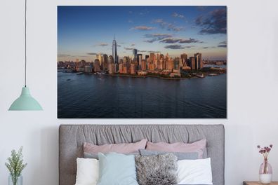 Glasbilder - 150x100 cm - New York - Skyline - Boot (Gr. 150x100 cm)