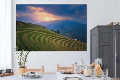 Leinwandbilder - 150x100 cm - Reisfelder bei Sonnenuntergang (Gr. 150x100 cm)