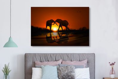 Leinwandbilder - 150x100 cm - Elefantenpaar bei Sonnenuntergang (Gr. 150x100 cm)