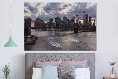 Glasbilder - 150x100 cm - New York - Brooklyn Bridge - Manhattan (Gr. 150x100 cm)