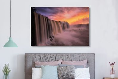 Leinwandbilder - 150x100 cm - Wasserfall - Sonnenuntergang - Natur (Gr. 150x100 cm)