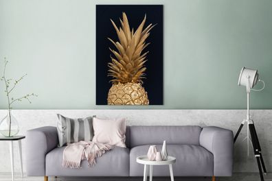 Leinwandbilder - 90x140 cm - Ananas - Obst - Gold (Gr. 90x140 cm)