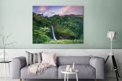 Leinwandbilder - 120x90 cm - Wasserfall - Sonnenuntergang - Dschungel (Gr. 120x90 cm)
