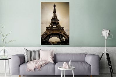 Glasbilder - 80x120 cm - Eiffelturm in Paris Sepia-Fotodruck (Gr. 80x120 cm)