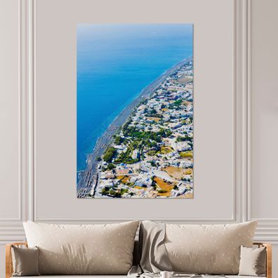 Glasbilder - 100x150 cm - Luftaufnahme der Küste von Santorin Griechenland