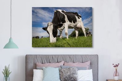 Leinwandbilder - 150x100 cm - Kuh - Schwarz - Weiß - Lebensmittel (Gr. 150x100 cm)