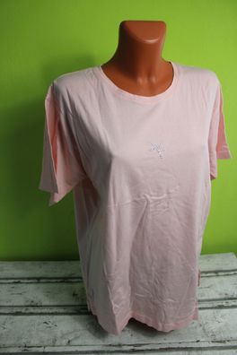 Fabiani Shirt M eher XL 46 48 T-Shirt kurzarm Damen uni rosa Kurzarmshirt Strass