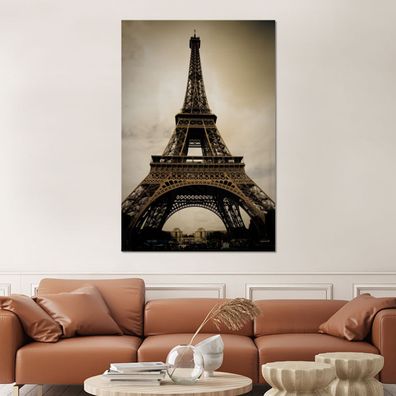 Glasbilder - 100x150 cm - Eiffelturm in Paris Sepia-Fotodruck (Gr. 100x150 cm)