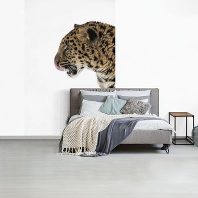 Fototapete - 145x220 cm - Leopard - Schnee - Kopf (Gr. 145x220 cm)