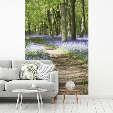 Fototapete - 160x240 cm - Wald - Pfad - Wildblumen (Gr. 160x240 cm)