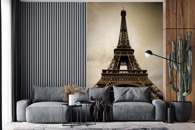 Fototapete - 145x220 cm - Eiffelturm in Paris Sepia-Fotodruck (Gr. 145x220 cm)