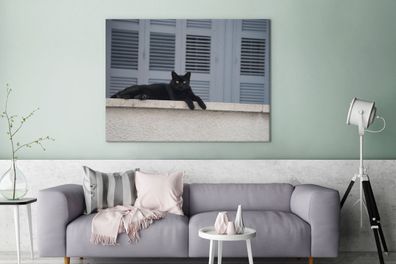 Leinwandbilder - 120x90 cm - Katze - Schwarz - Fensterläden (Gr. 120x90 cm)